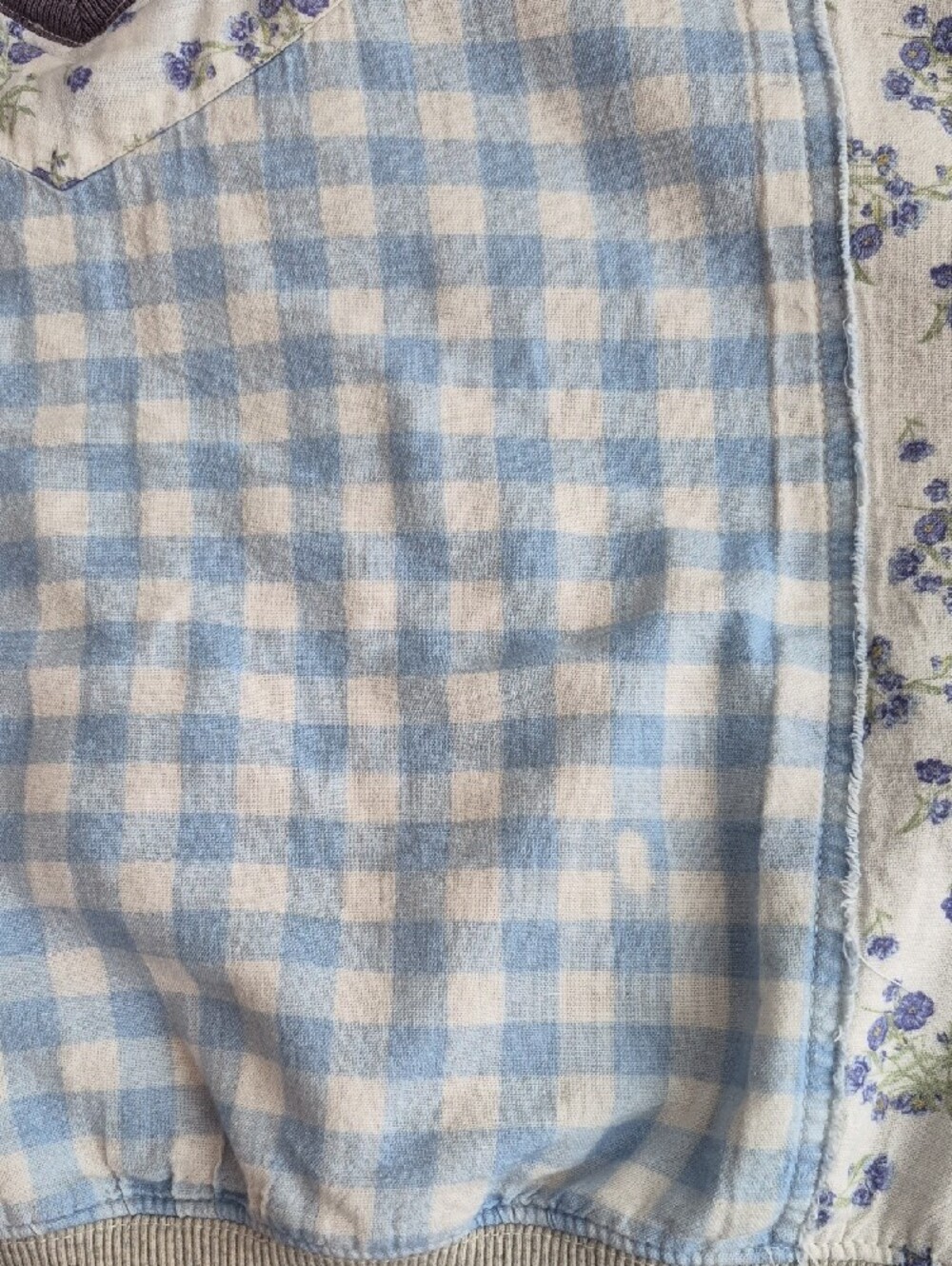 Free People Lucy Patchwork Gingham Floral Varsity V-Neck Sweatshirt Medium - Picture 15 of 15
